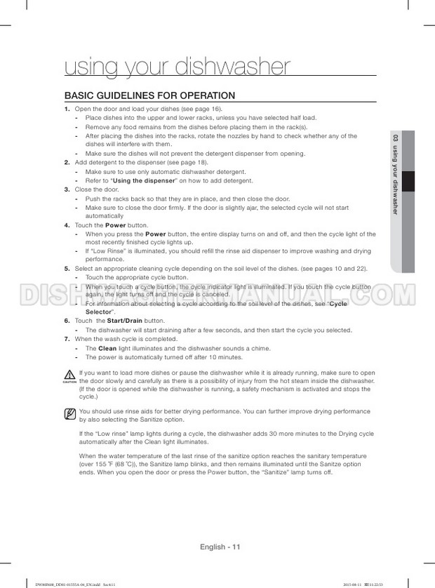 Samsung DW80F600UTB Dishwashing Machine User Manual