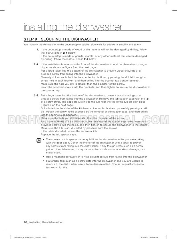 Samsung DW80R5061US StormWash Installation Guide