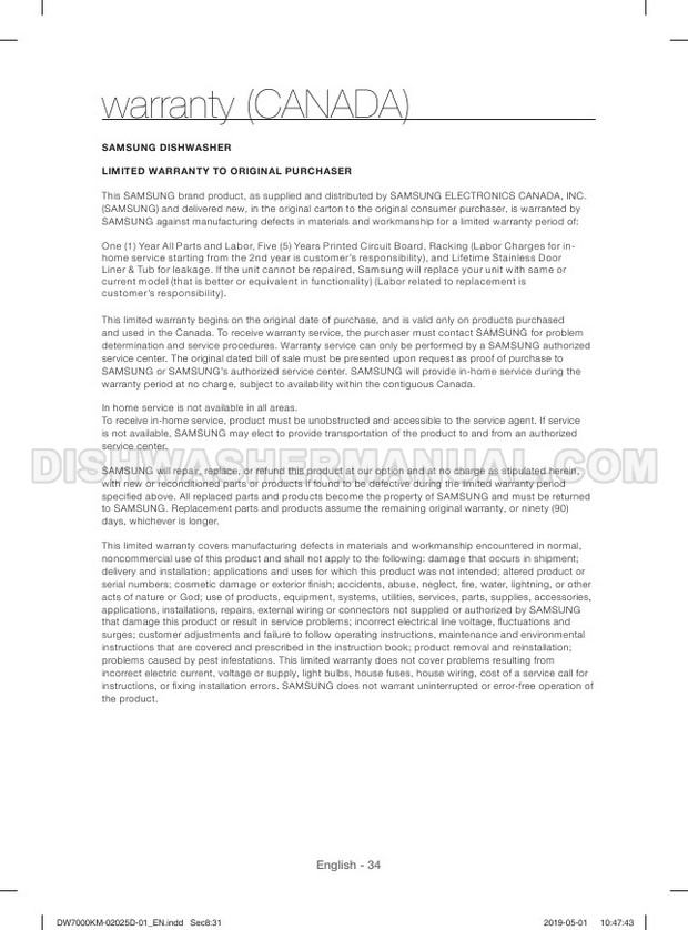 Samsung DW80R5061UG Top Control Dishwasher User Manual